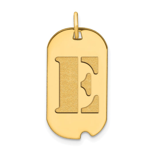 14K Yellow Gold Polished Letter E Initial Dog Tag Pendant