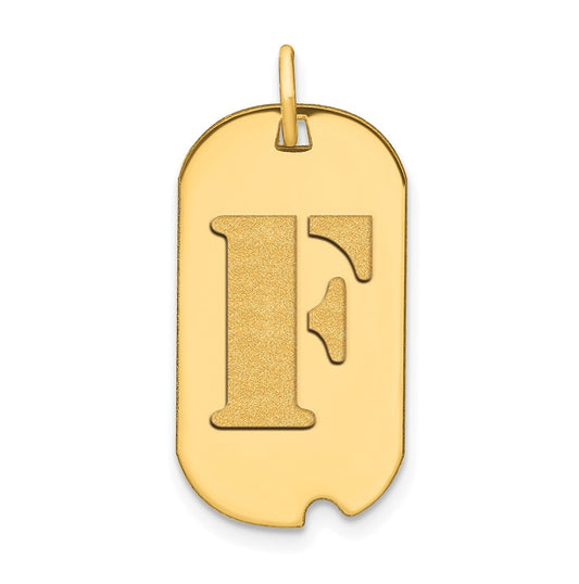 14K Yellow Gold Polished Letter F Initial Dog Tag Pendant
