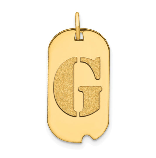 14K Yellow Gold Polished Letter G Initial Dog Tag Pendant