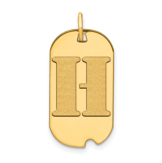 14K Yellow Gold Polished Letter H Initial Dog Tag Pendant