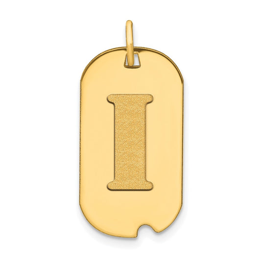14K Yellow Gold Polished Letter I Initial Dog Tag Pendant