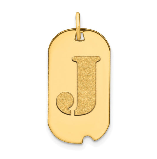 14K Yellow Gold Polished Letter J Initial Dog Tag Pendant
