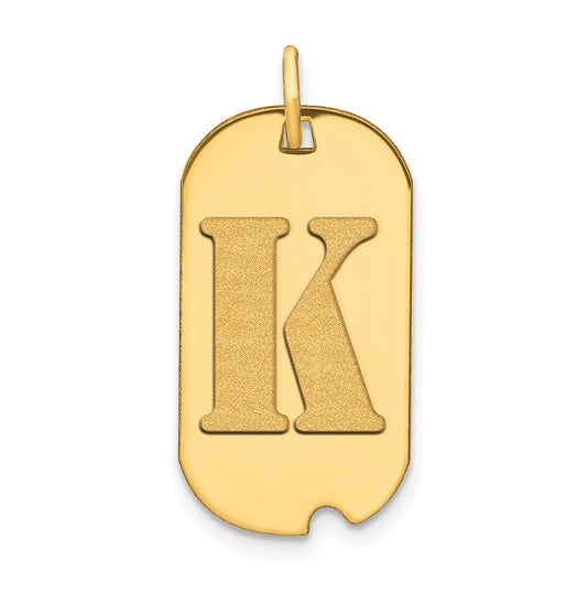 14K Yellow Gold Polished Letter K Initial Dog Tag Pendant