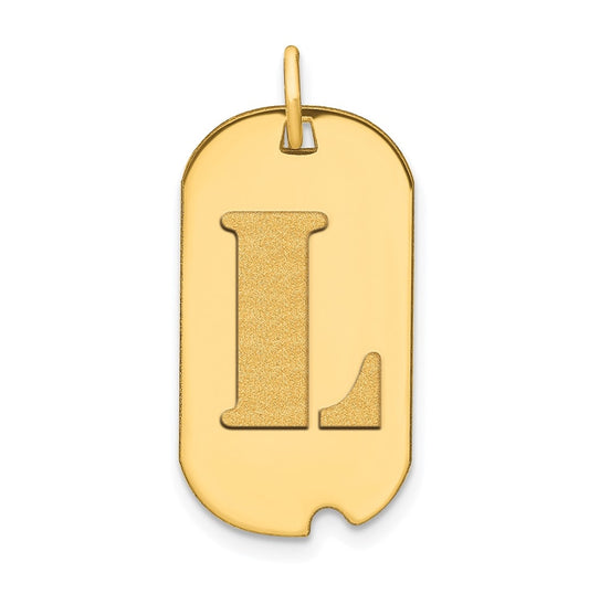 14K Yellow Gold Polished Letter L Initial Dog Tag Pendant