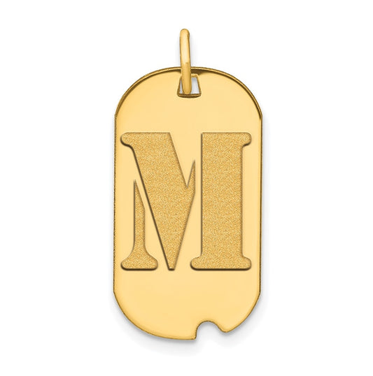 14K Yellow Gold Polished Letter M Initial Dog Tag Pendant