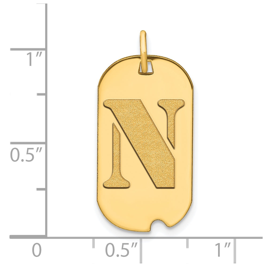 14K Yellow Gold Polished Letter N Initial Dog Tag Pendant