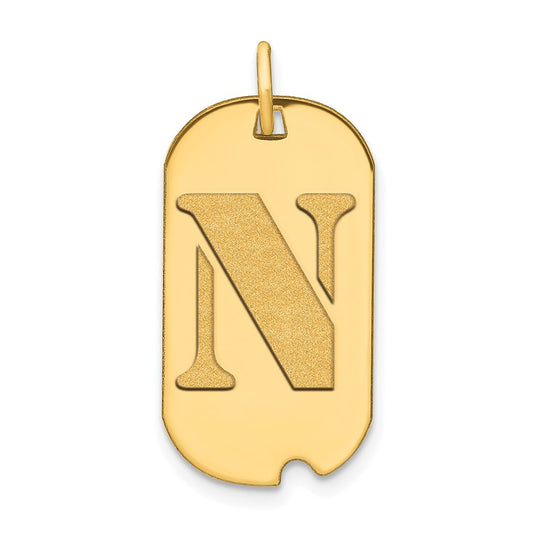 14K Yellow Gold Polished Letter N Initial Dog Tag Pendant
