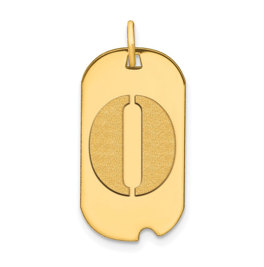 14K Yellow Gold Polished Letter O Initial Dog Tag Pendant