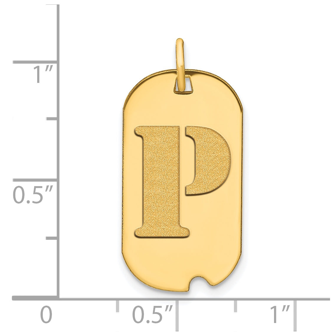 14K Yellow Gold Polished Letter P Initial Dog Tag Pendant