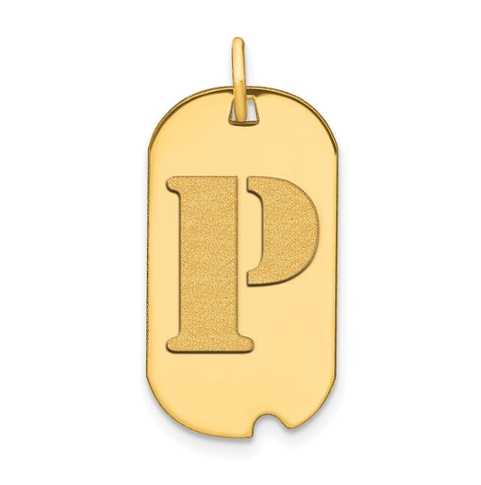 14K Yellow Gold Polished Letter P Initial Dog Tag Pendant