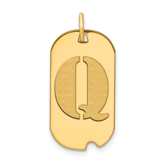 14K Yellow Gold Polished Letter Q Initial Dog Tag Pendant
