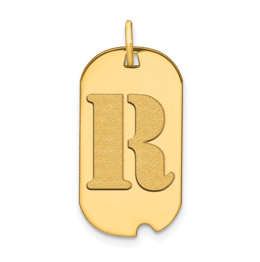 14K Yellow Gold Polished Letter R Initial Dog Tag Pendant