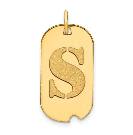 14K Yellow Gold Polished Letter S Initial Dog Tag Pendant