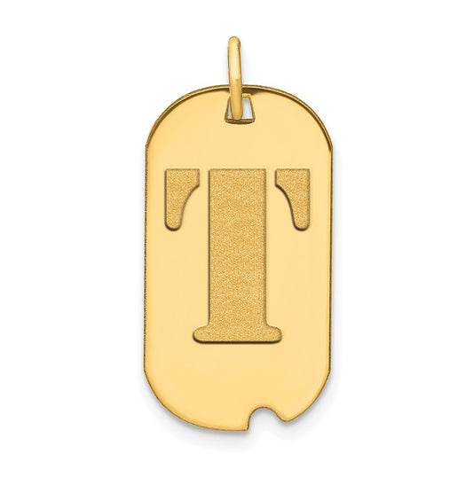 14K Yellow Gold Polished Letter T Initial Dog Tag Pendant