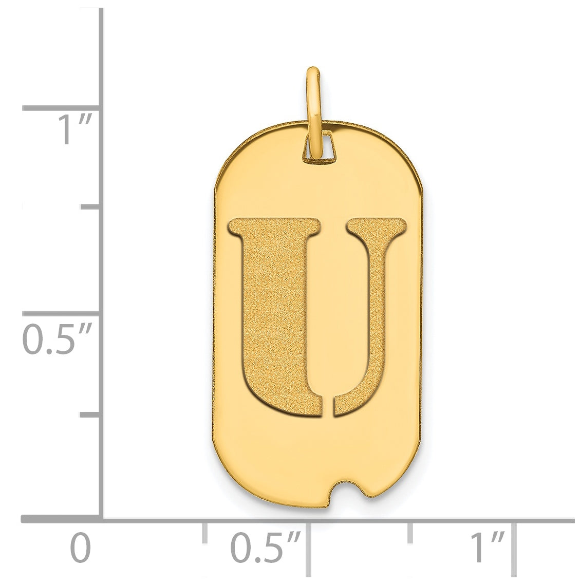 14K Yellow Gold Polished Letter U Initial Dog Tag Pendant