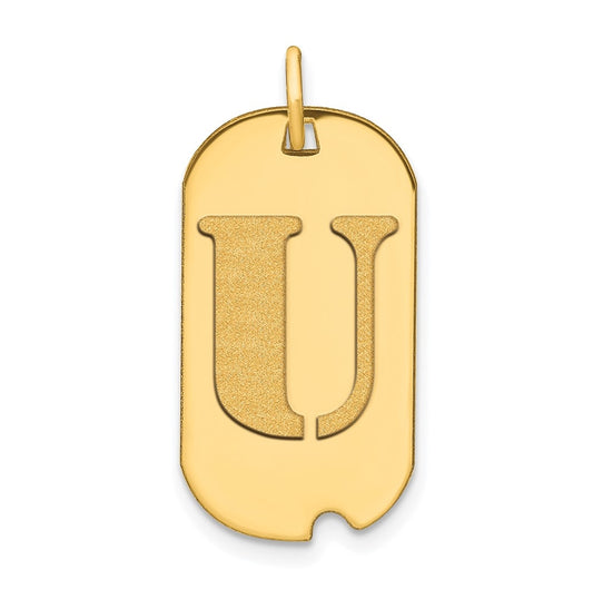 14K Yellow Gold Polished Letter U Initial Dog Tag Pendant