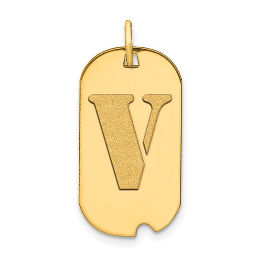 14K Yellow Gold Polished Letter V Initial Dog Tag Pendant