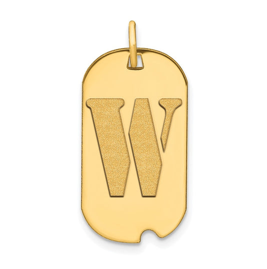 14K Yellow Gold Polished Letter W Initial Dog Tag Pendant
