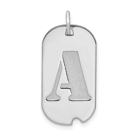 14K White Gold Polished Letter A Initial Dog Tag Pendant