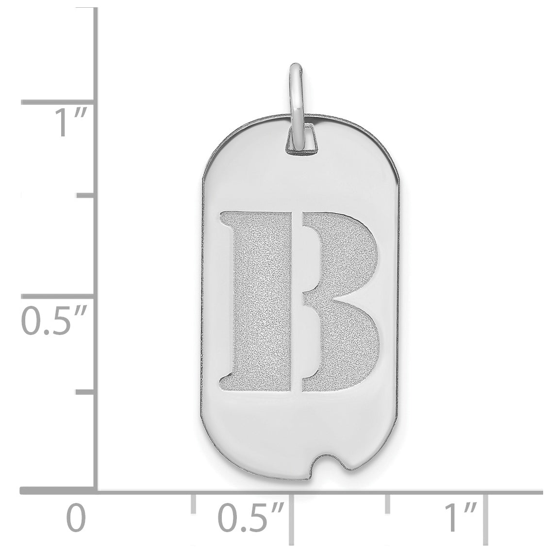 14K White Gold Polished Letter B Initial Dog Tag Pendant