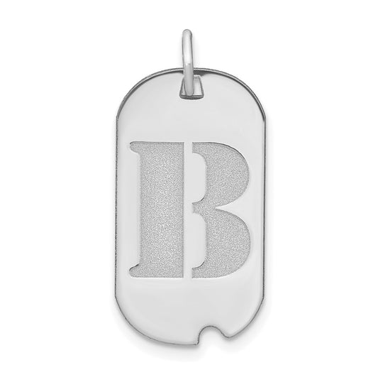 14K White Gold Polished Letter B Initial Dog Tag Pendant