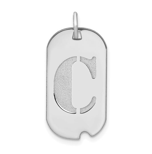 14K White Gold Polished Letter C Initial Dog Tag Pendant