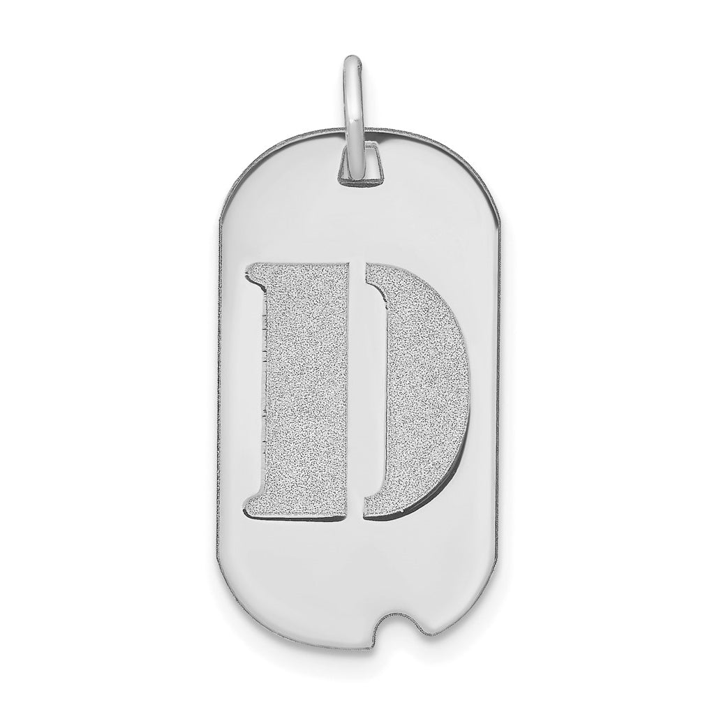 14K White Gold Polished Letter D Initial Dog Tag Pendant
