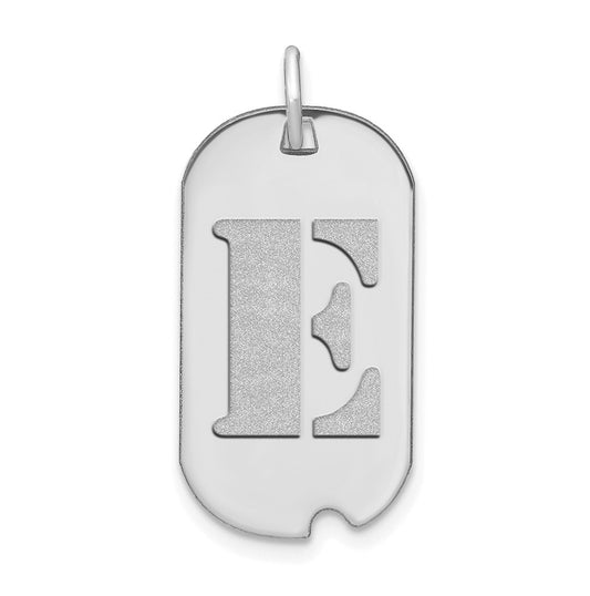 14K White Gold Polished Letter E Initial Dog Tag Pendant