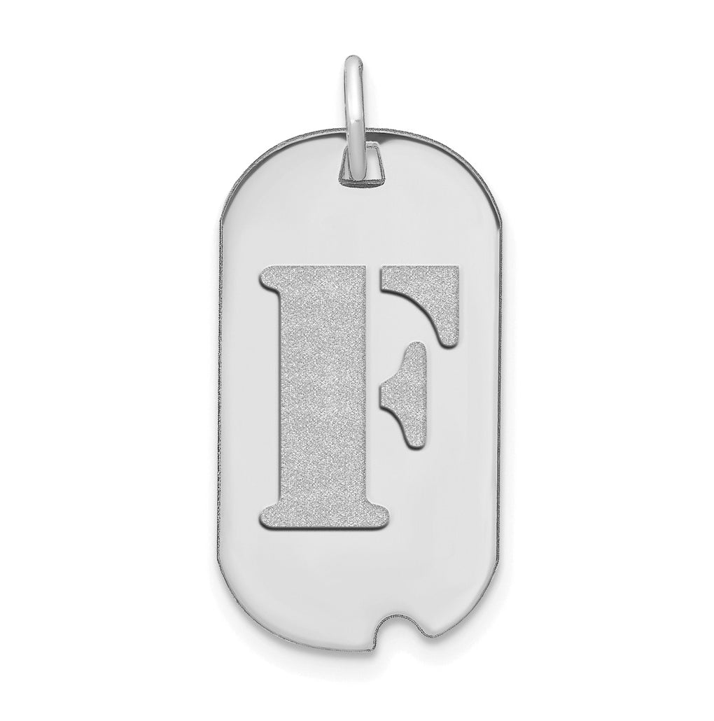 14K White Gold Polished Letter F Initial Dog Tag Pendant