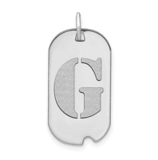 14K White Gold Polished Letter G Initial Dog Tag Pendant