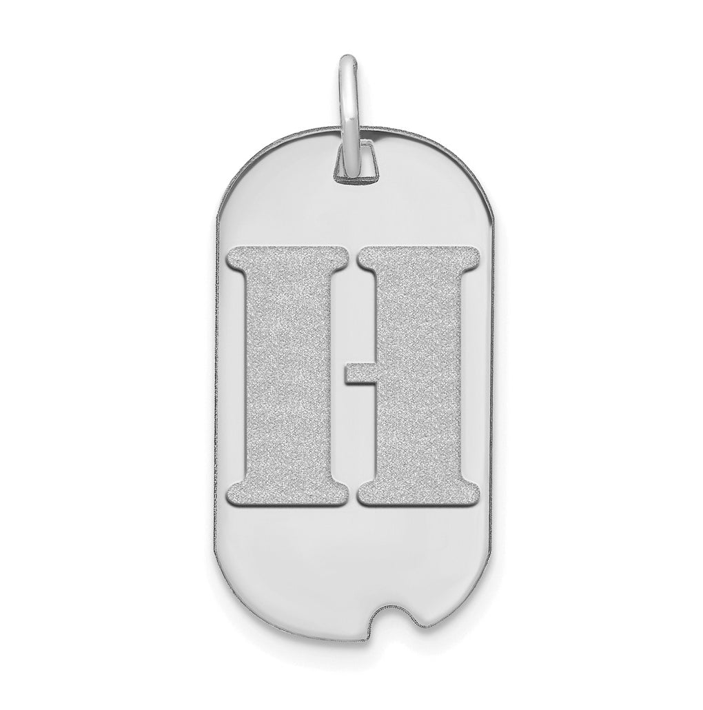 14K White Gold Polished Letter H Initial Dog Tag Pendant