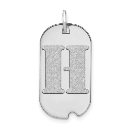 14K White Gold Polished Letter H Initial Dog Tag Pendant