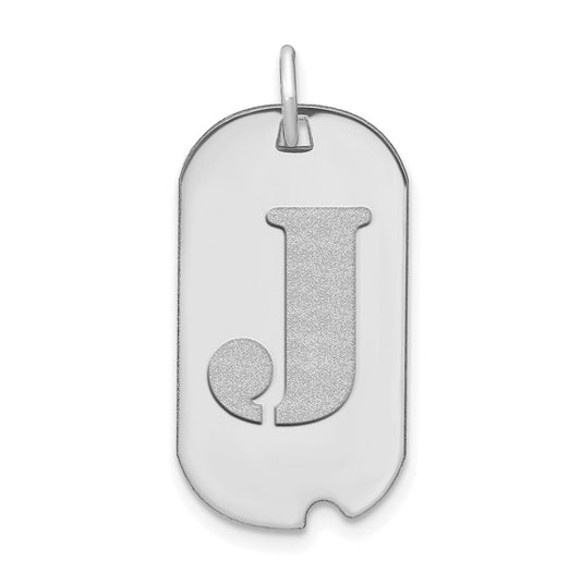 14K White Gold Polished Letter J Initial Dog Tag Pendant