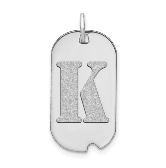 14K White Gold Polished Letter K Initial Dog Tag Pendant