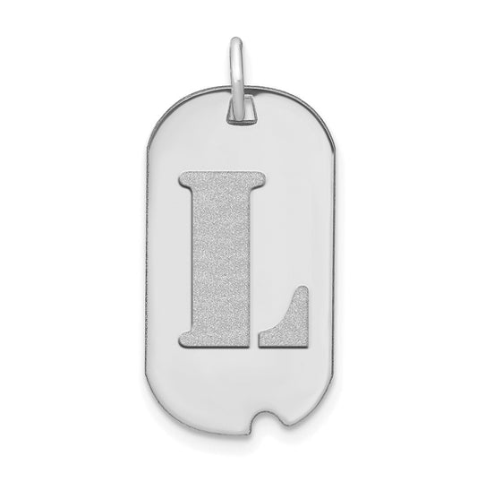 14K White Gold Polished Letter L Initial Dog Tag Pendant