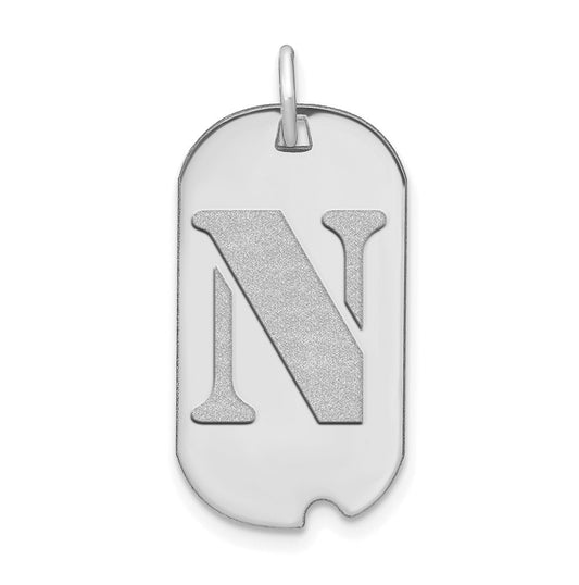 14K White Gold Polished Letter N Initial Dog Tag Pendant