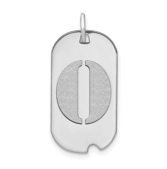 14K White Gold Polished Letter O Initial Dog Tag Pendant