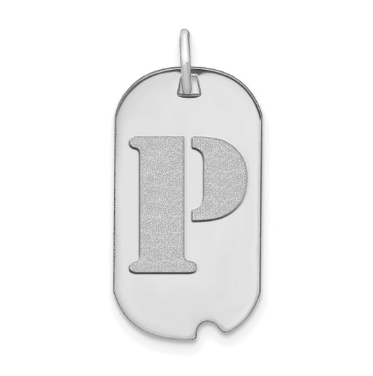 14K White Gold Polished Letter P Initial Dog Tag Pendant
