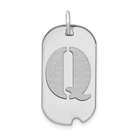 14K White Gold Polished Letter Q Initial Dog Tag Pendant