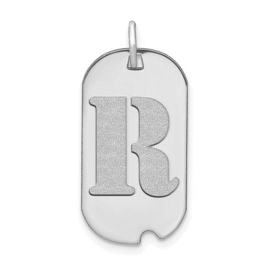 14K White Gold Polished Letter R Initial Dog Tag Pendant