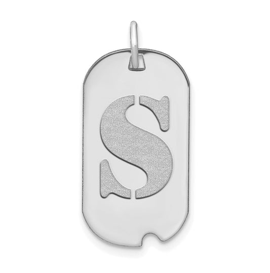 14K White Gold Polished Letter S Initial Dog Tag Pendant