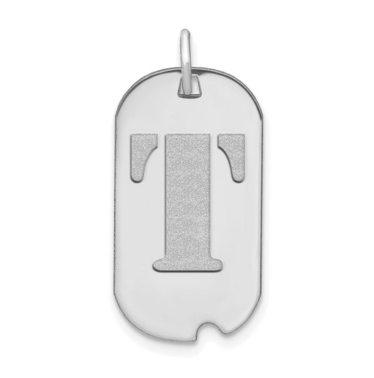 14K White Gold Polished Letter T Initial Dog Tag Pendant