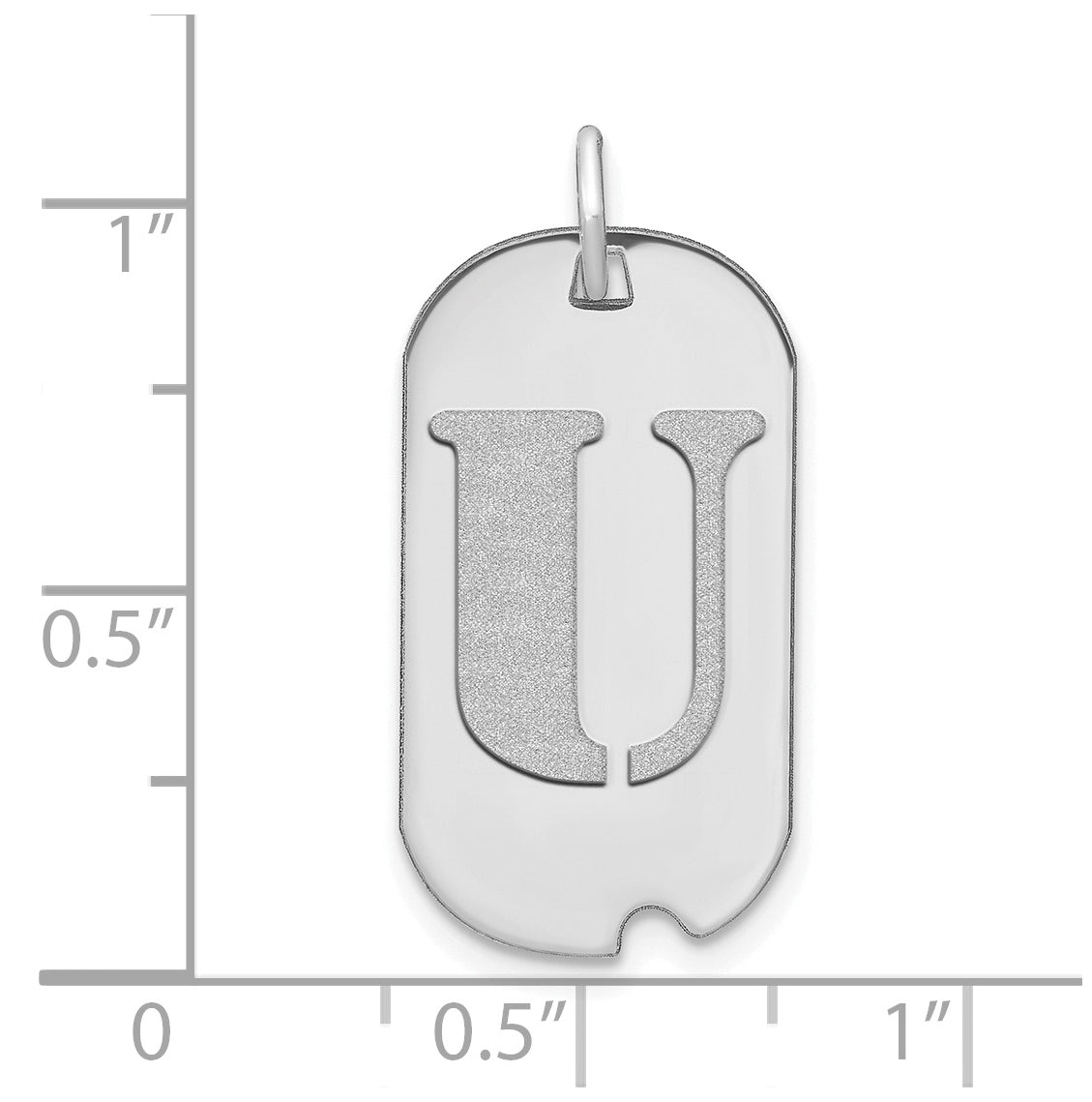 14K White Gold Polished Letter U Initial Dog Tag Pendant