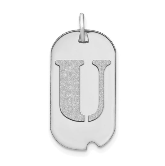 14K White Gold Polished Letter U Initial Dog Tag Pendant