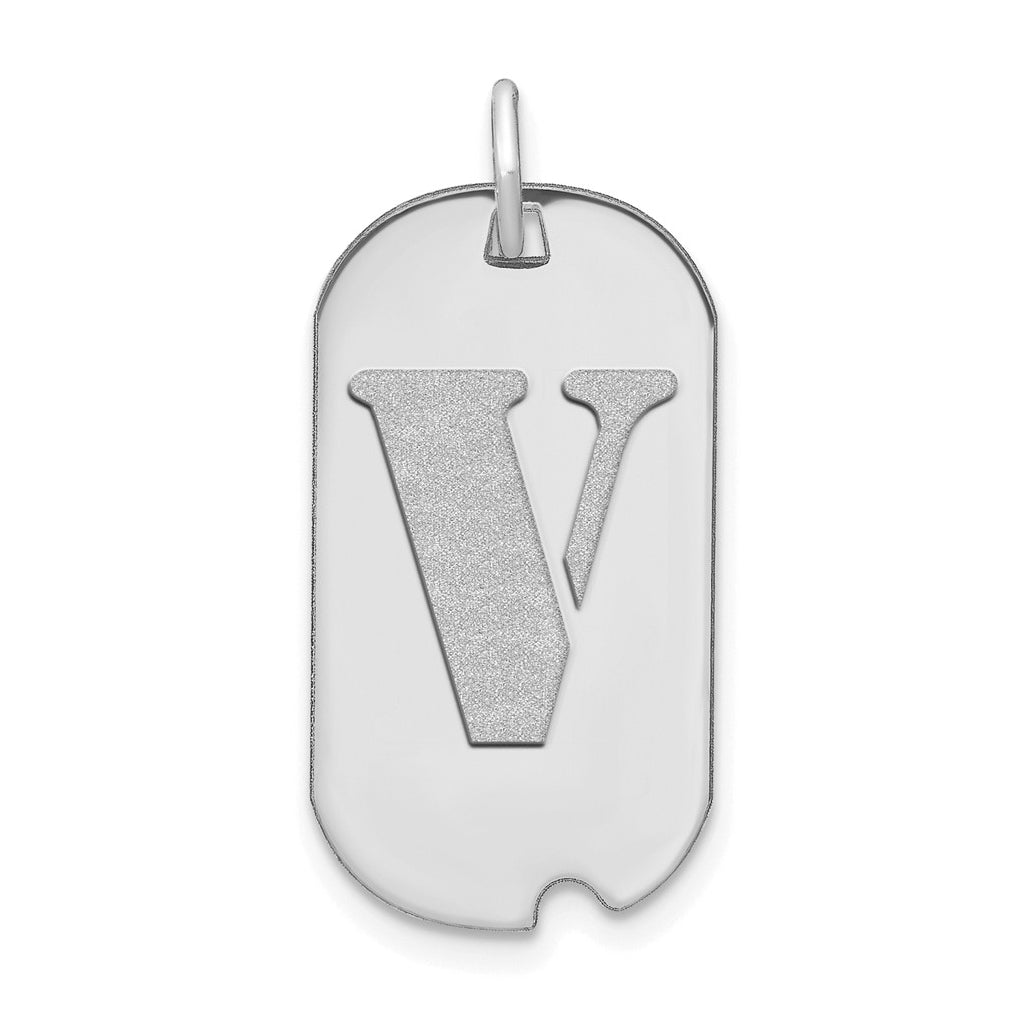 14K White Gold Polished Letter V Initial Dog Tag Pendant