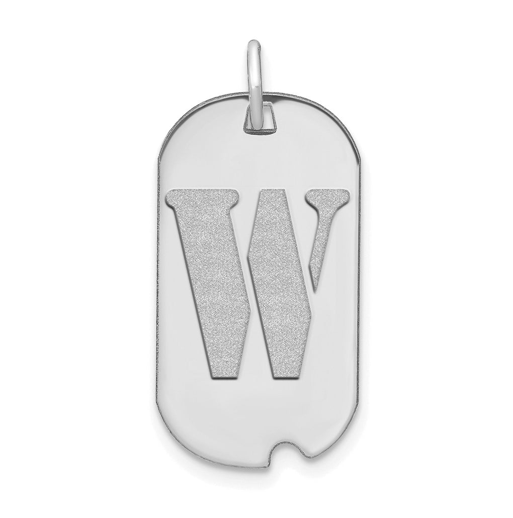 14K White Gold Polished Letter W Initial Dog Tag Pendant