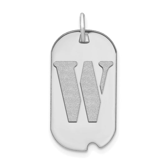14K White Gold Polished Letter W Initial Dog Tag Pendant