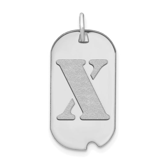 14K White Gold Polished Letter X Initial Dog Tag Pendant