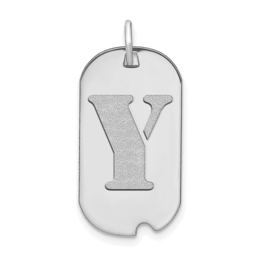 14K White Gold Polished Letter Y Initial Dog Tag Pendant
