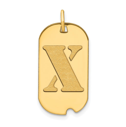 14K Yellow Gold Polished Letter X Initial Dog Tag Pendant